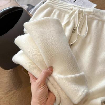 Australian First Shear Wool High-Waist Wide-Leg Women's Pants - Soft & Casual for Autumn and Winter.