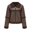 Womens Faux Leather Suede Jacket Winter Warm Lined Casual Windproof Coat Loose Fit