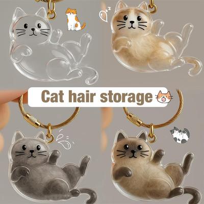 Pets Cat Hair Storage Keychain Pet Fur Keepsake Container Transparent Hanging Cat Keyring Backpack Pendant Puppy Memorial Gifts