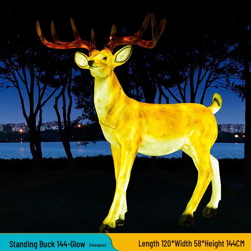 Luminous Fiberglass Sika Deer Sculpture for Garden Lawn Decoration