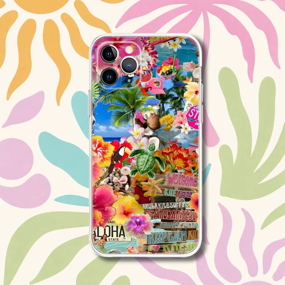 Summer Vibes Seaside Wine Transparent Phone Case For iPhone 17,13,15,12,11,14,16 Pro Max Mini 7,8 Plus SE4,17E Air Fundas