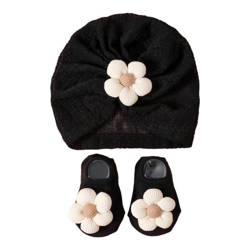 Elastic Infant Turban Hat Breathable Fetal Caps & Matching Socks Set Stylish Girls Clothing Accessories for Baby