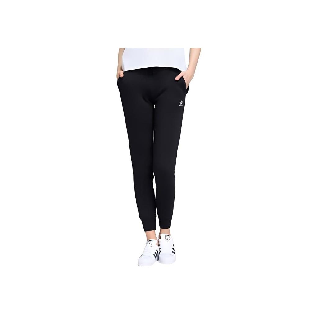 adidas Originals Solid Color Mid Waist Cuffed Comfortable Casual Pants Women Bottoms Black DU9607