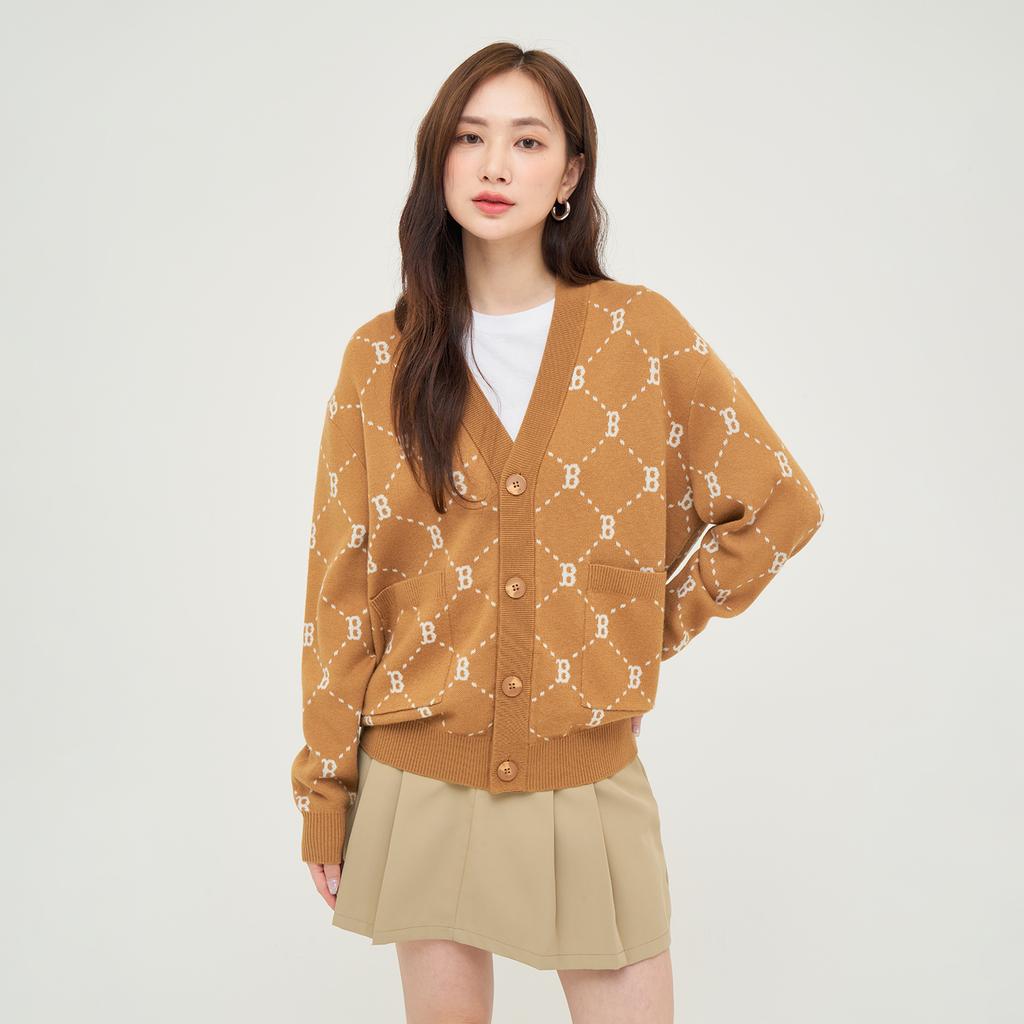 New MLB MONOGRAM Collection Boston Red Sox 24FW Knitted Fabric Cardigan Unisex Camel 3AKCM0144-43CAS