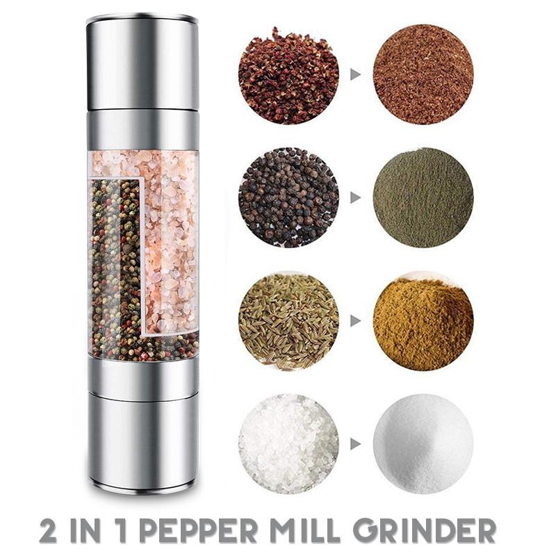Stainless Steel Pepper Mill Grinder Manual Salt Pepper Grinder Seasoning Kitchen Tools Grinding 2 in 1 for Cooking New