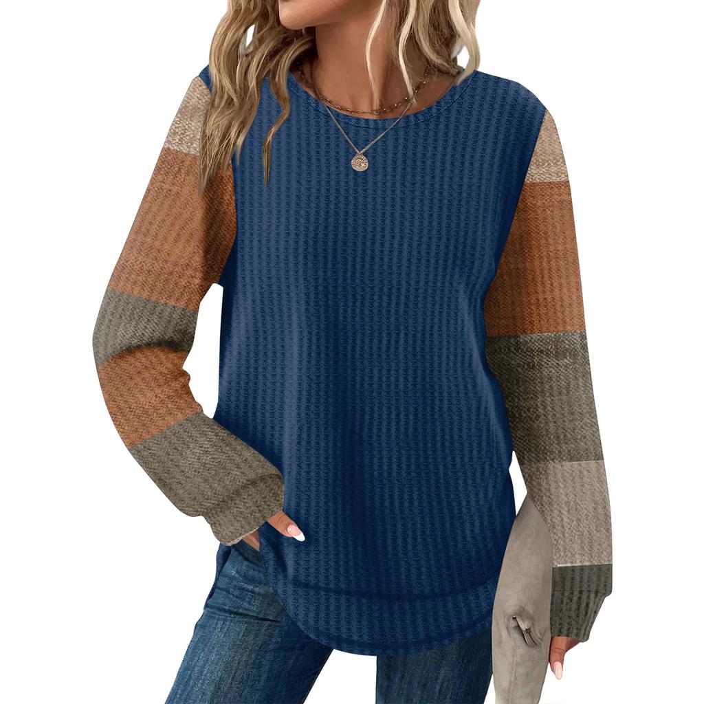 Women's Plaid Print Round Neck Long Sleeve Casual Loose Top