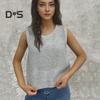 Women Knitted Vest Round Neck Sleeveless Crop Tank Back Bow Tie Decor Hollow Back Solid Color Sweater Vest