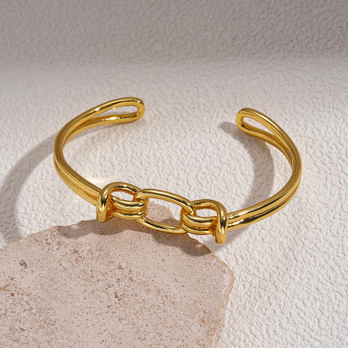 18K real gold electroplated oval hollow knotted open bracelet fashion commuter jewelry