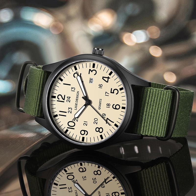 LIGE Top Brand Luxury Men Quartz Watch Nylon Leather Waterproof Luminous Date Sports Military Watches For Men Relogios Masculino