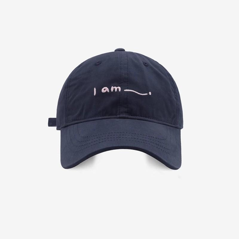 Unisex Cotton Baseball Cap With Embroidered Letters Sun Hat Wide Brim Adjustable Fit Navy Blue