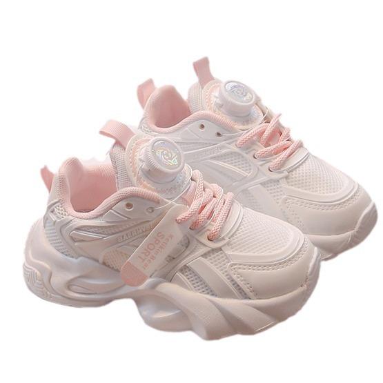 Girls' Sports Shoes 2025 Summer New Children's Knob Single Mesh Shoes Girls' Mesh Breathable Little White Shoes Medium and Old Children
