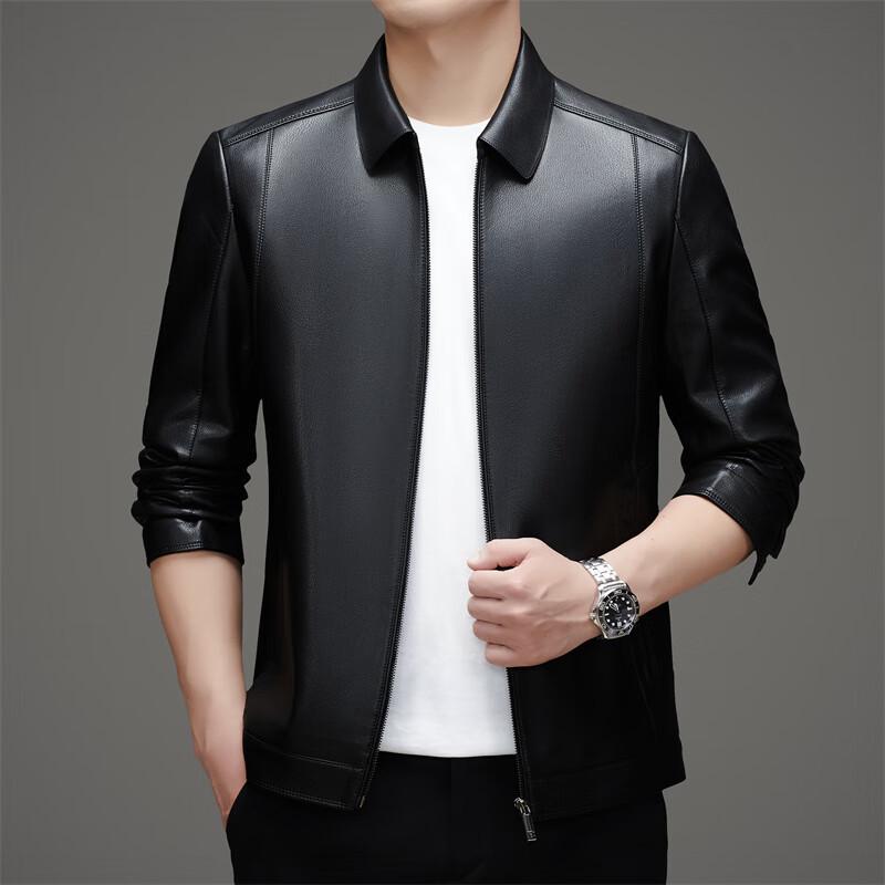 ROMON Men's Spring Autumn Lapel Faux Leather Jacket