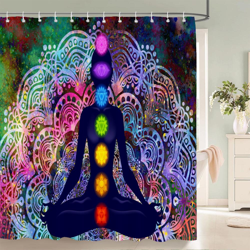 Sprchový závěs Sedm čaker Meditace Koupelnové závěsy 3D tisk Indický Buddha Voděodolná Polyesterová tkanina Dekorace do vany