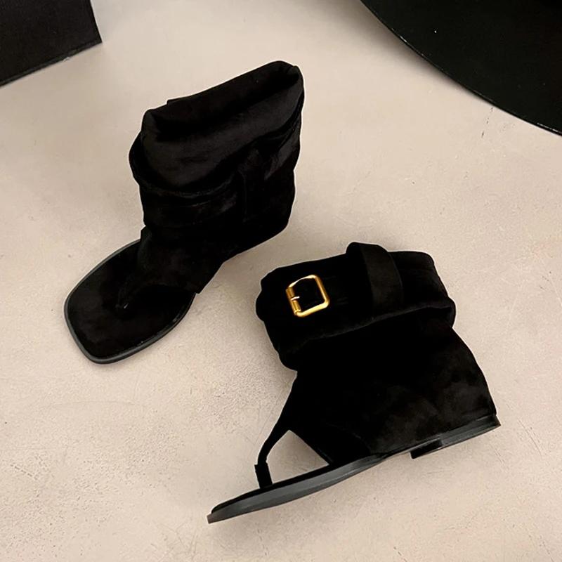 Aneikeh Fashion Open Clip Toe Pleated Ankle Boots Sandals Women Short Booties Designer Wedges High Heels Ladies Shoes