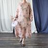 Johnature Vintage Women Dress Autumn Print Floral Stand Long Sleeve Button A-Line High Quality Dress