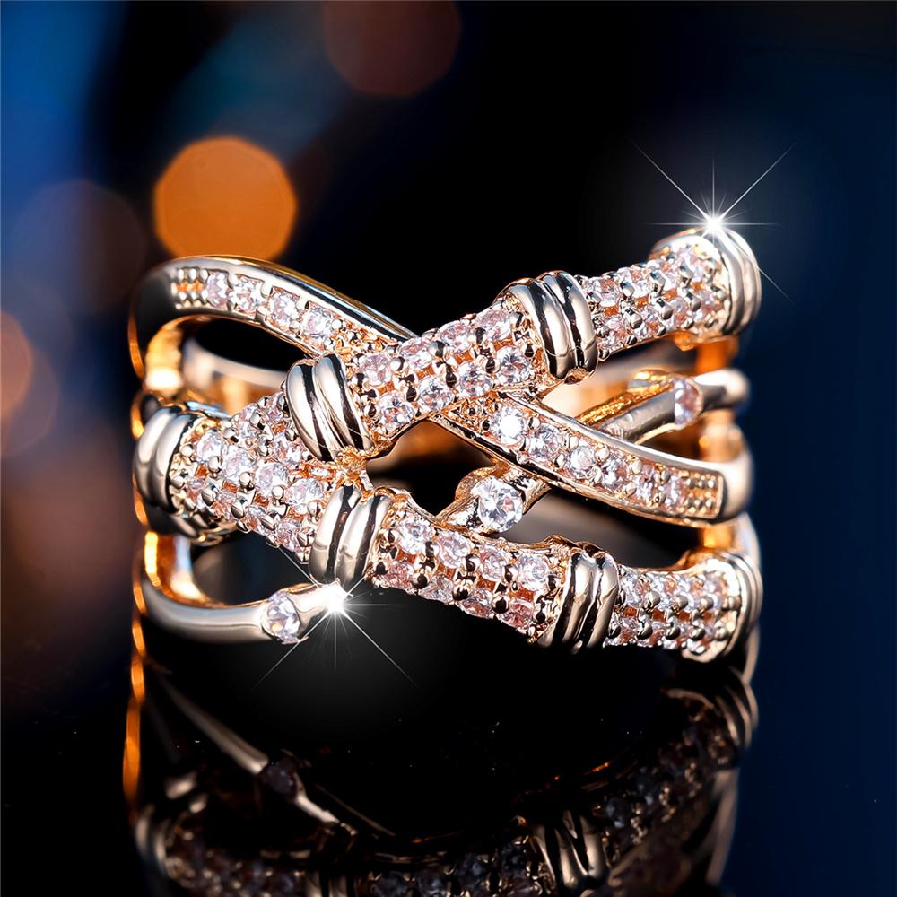 Unique Style Female White Zircon Stone Engagement Ring Vintage Yellow Gold Color Wedding Jewelry For Women