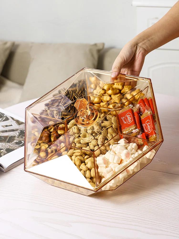 Neues Trockenobsttablett für den Haushalt, Wohnzimmer, Snacktablett, Süßigkeitenteller, Fach für Trockenobstbox mit Deckel, Süßigkeitenbox, Aufbewahrungsbox