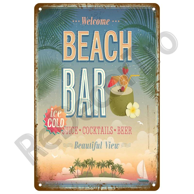 Plaque Metal Sign Beach House Seaside Decorative Plate Vintage Summer Metal Wall Sign Beach Decor For Beach Bar Beach Tin Sign
