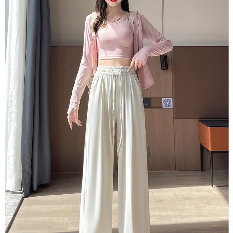 Ledově hedvábné rychleschnoucí kalhoty s ochranou proti slunci pro ženy, letní kalhoty s širokými nohavicemi, nové ležérní lehké sportovní kalhoty plus size, chladivé kalhoty po zem