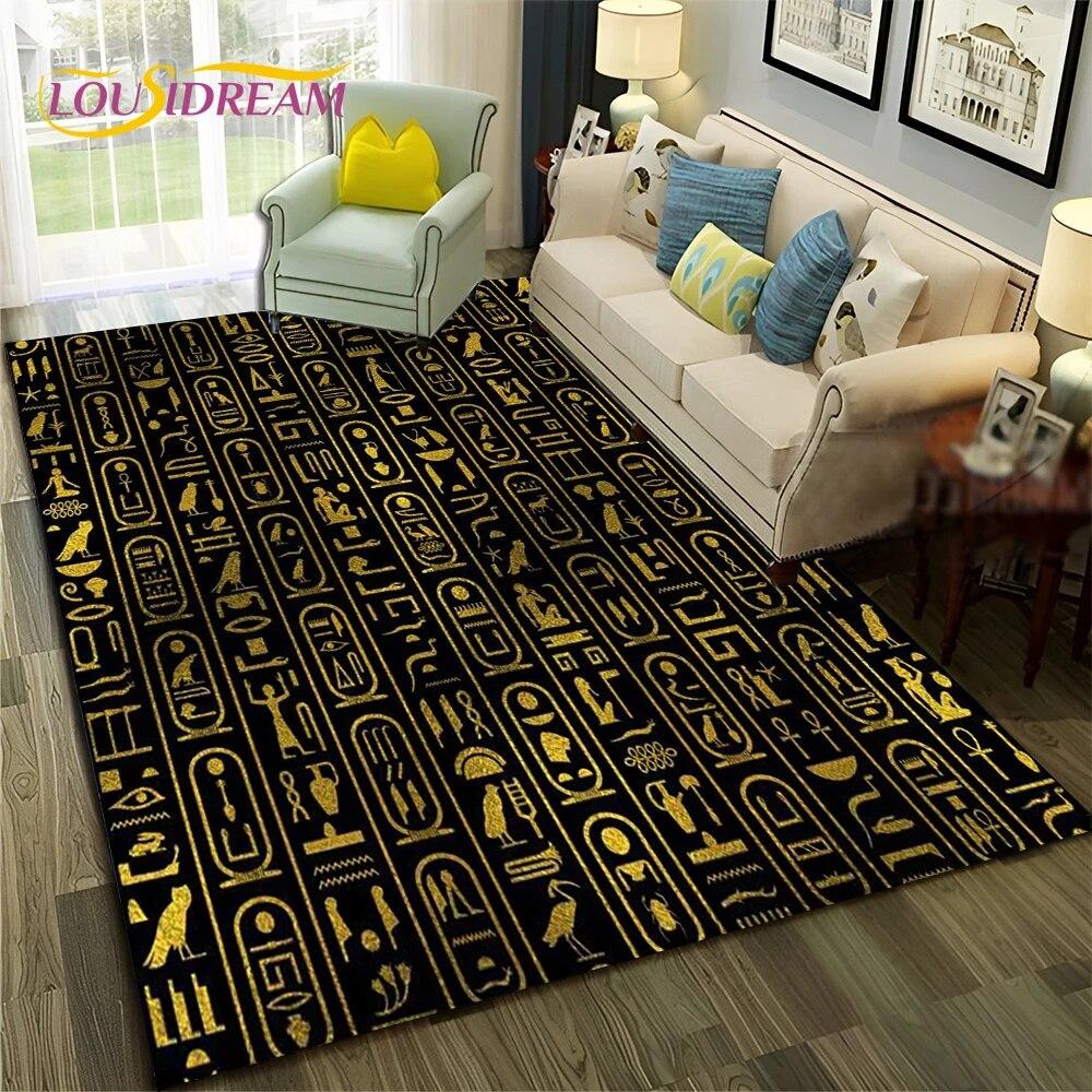 Ancient Egyptian Hieroglyphics Symbol Carpet Rug for Home Living Room Bedroom Sofa Doormat Decor,kid Area Rug Non-slip Floor Mat