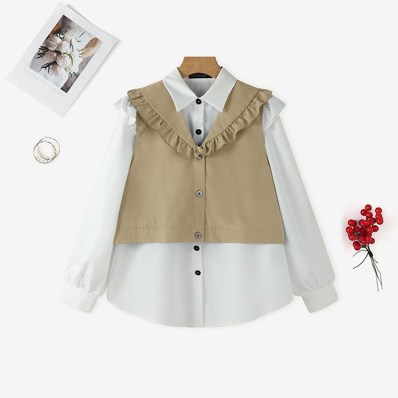 ZANZEA Blusa Casual Clásica de Cuello Suelta con Mangas Largas y Patchwork para Mujer