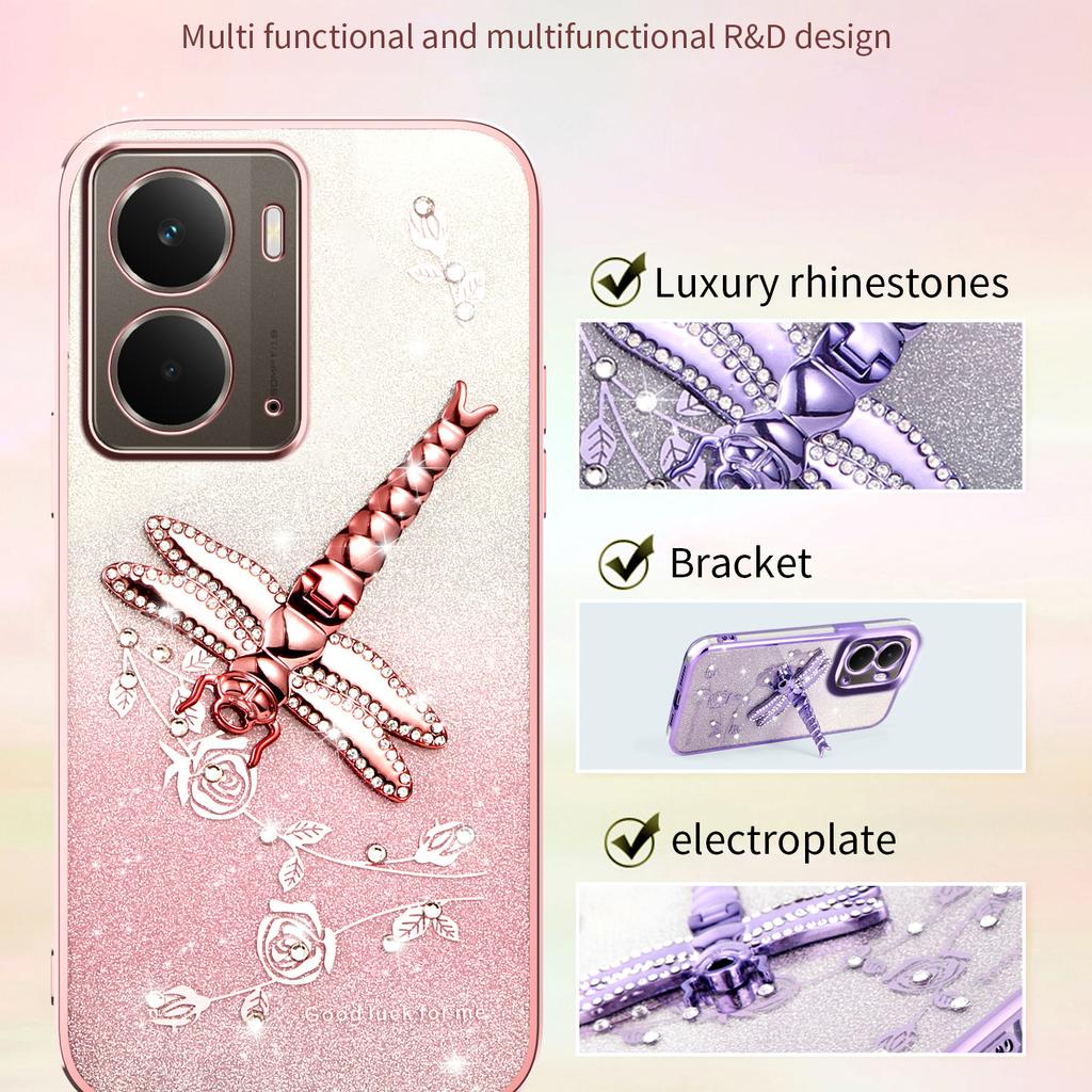 For Realme P3 5G Case Dragonfly Kickstand TPU Flowers Glitter Phone Cover