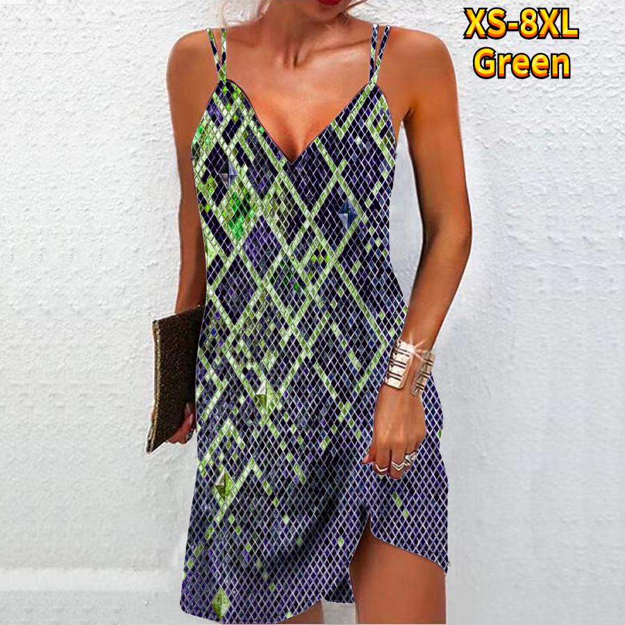 Moda feminina sexy 3d preto lantejoulas diamante grade impressão vestido sem alças solto vestido de camisola com decote em v