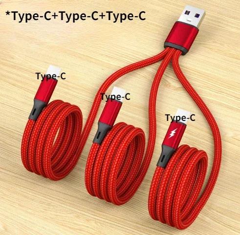 1.2m Multi-port 3 in 1 USB-A To Type-C Fast Charging Cable 6A for Iphone Samsung Xiaomi Huawei USB C Charge Cable