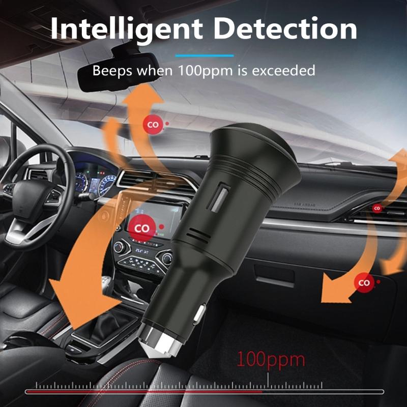 QC3.0 Fast Charging Car Charger Adapters Double USB Port with Carbon Monoxide Detection & Window Broken Function
