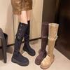 Knee Boots Khaki Maillard Boots Women's Small Suede Two Wear Folded Inner Heightening Platform Boots