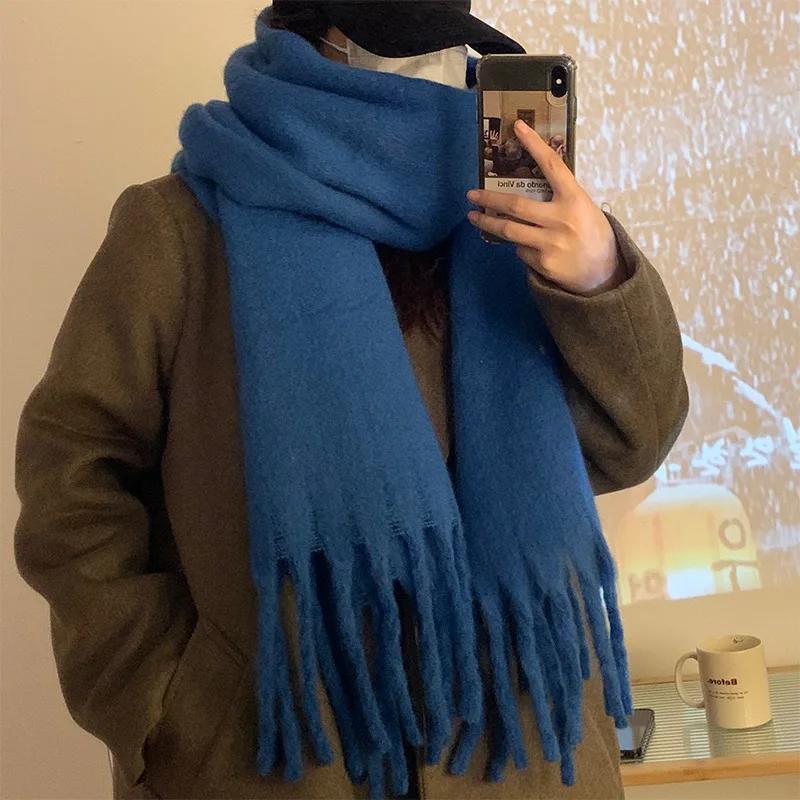 Thickened Solid Color Scarf Women's Winter New  Korean Style Ins Winter Student Versatile Shawl Neck White