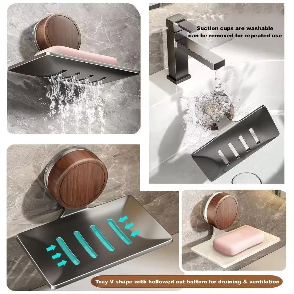 Self-draining Soap Box Suction Cup Drying Rack Punch-free Soap Dish  Shower