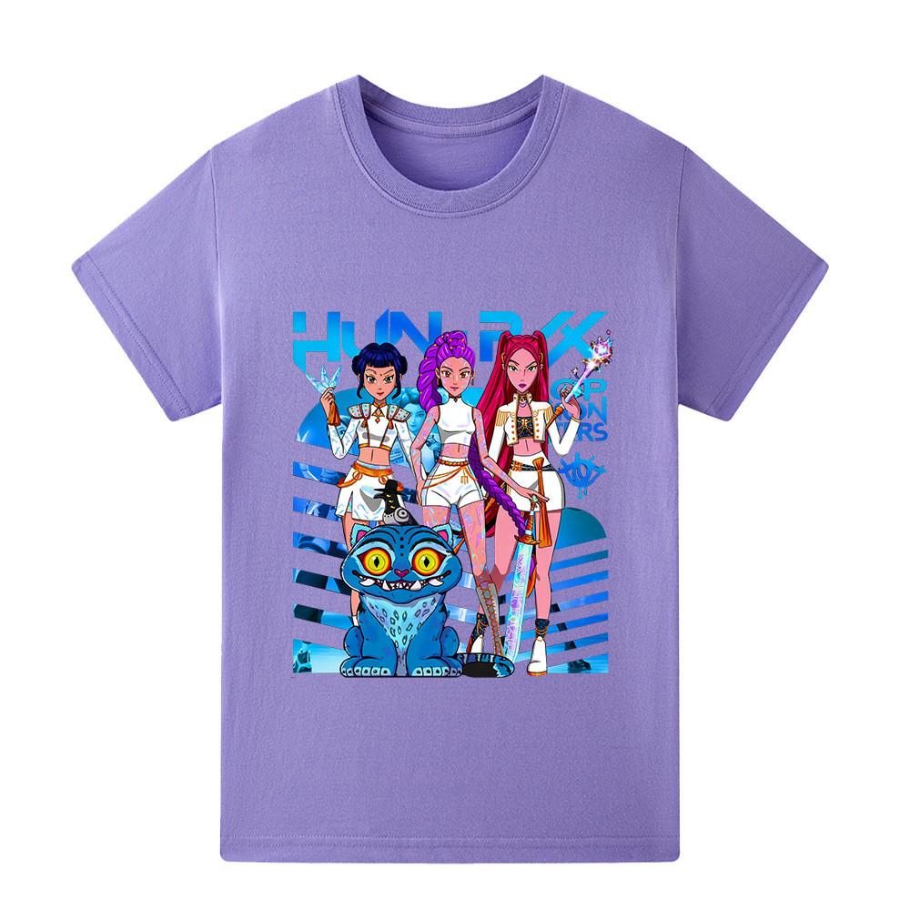 

A1231 Kids Boys Girls Kpop Rumi Zoey Mira Print Short Sleeves T-shirt 160cm