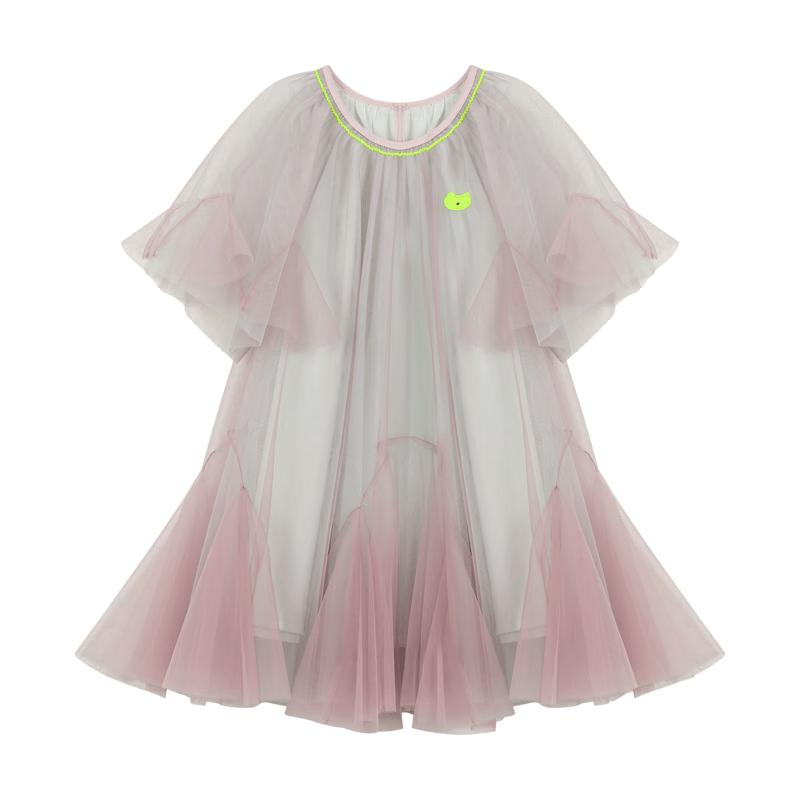 M.Latin Girls' Layered Mesh Short Sleeve Dress