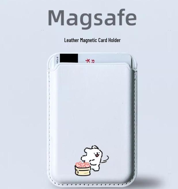 White Dog Line Art MAGsafe Leather Card Holder for Apple Phone Case Single Card Holder