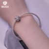 Bisaer 925 Sterling Silver Camellia Charm Beads for Women Original Bracelet Jewelry