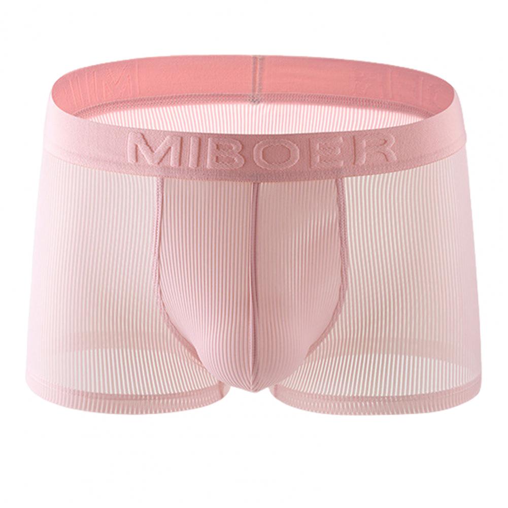 

Solid Hue Boxer Underwear Men Mid-rise Thin Shorts Panties Letter Print Solid Hue Ribbed Quick Drying Underwear Breathable Fabric Practical Daily Use M розовый