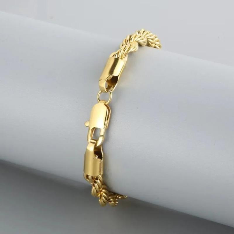 18k Gold Plated 925 Sterling Silver 4MM Chain Bracelets for Men Women Unisex Simple Charm Bracelet Wedding Party Gift 20cm 8in