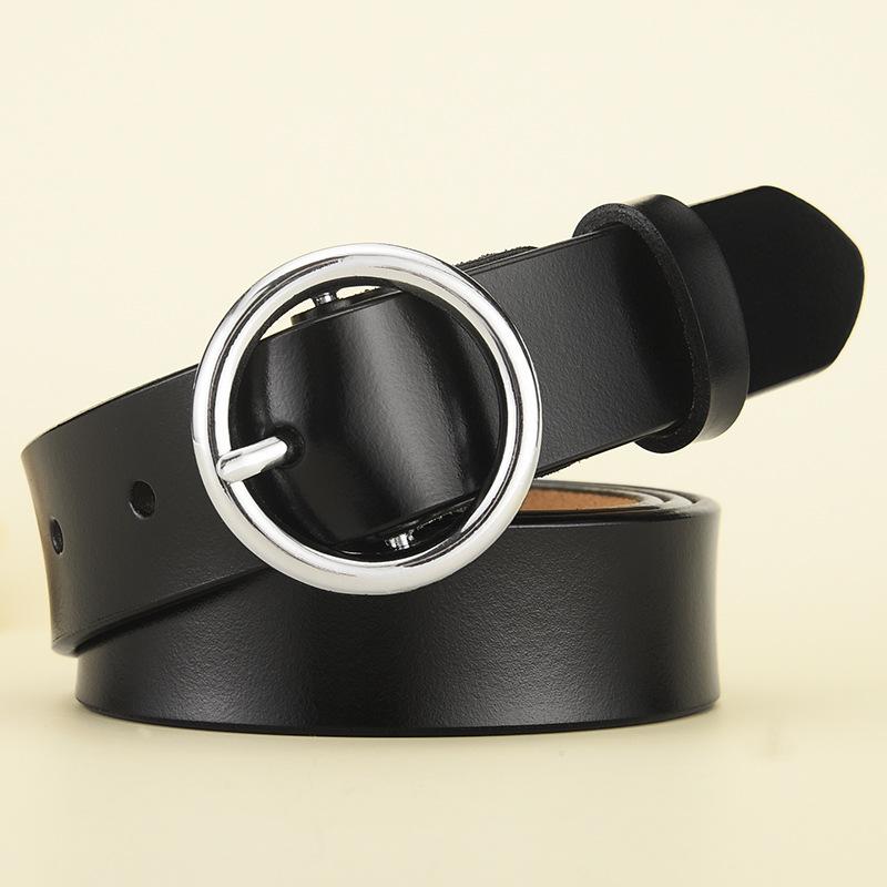 Belt Women'S Leather Belt, Women'S Round Buckle Cowhide Belt, Belt Women'S
