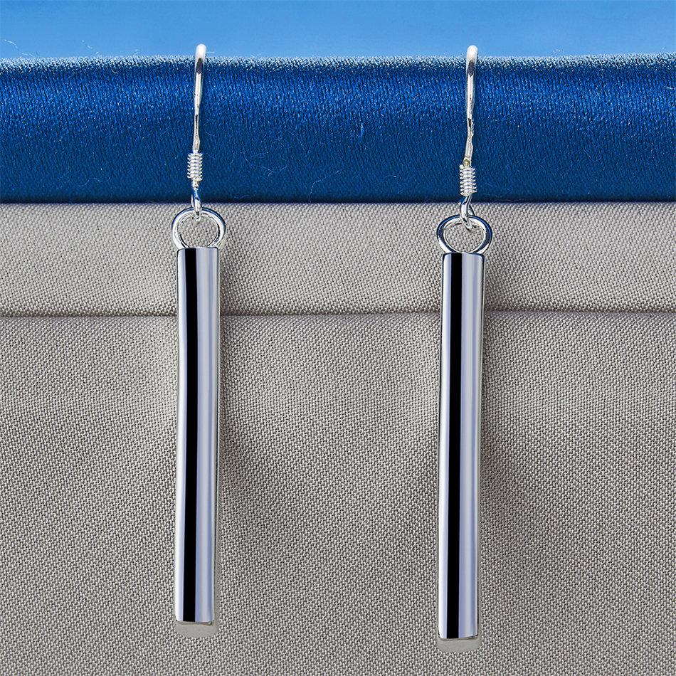 925 Sterling Silver Exquisite Glossy Rectangular Drop Earrings Women's Fashion Wedding Party Jewelry