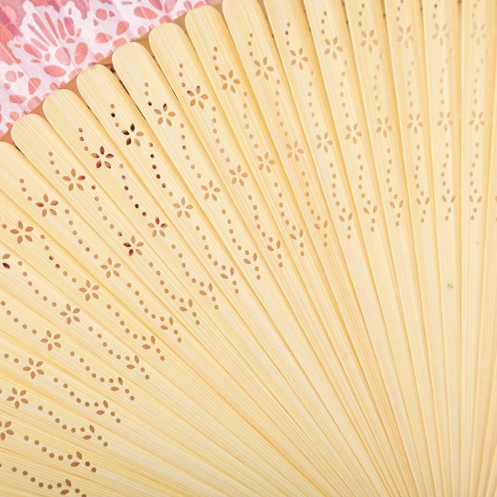 Lace Trim Color Changing Folding Fan Silk Cloth Bamboo Folding Fan  Dance Performance