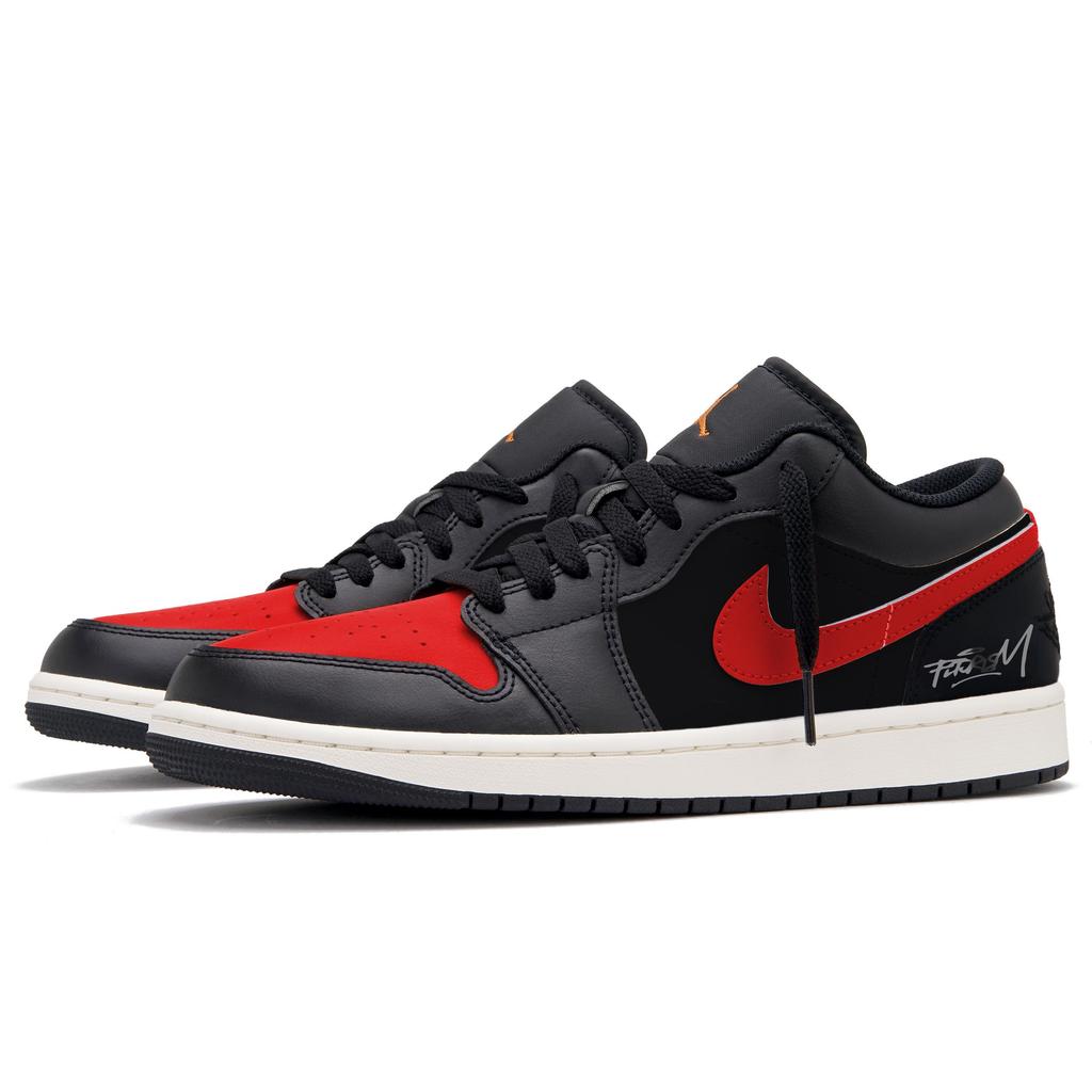 Jordan Air Jordan 1 Sunset C Abrasion Resistant Low top Vintage Basketball Shoes Unisex Black Red 553558-081(Team734-C)