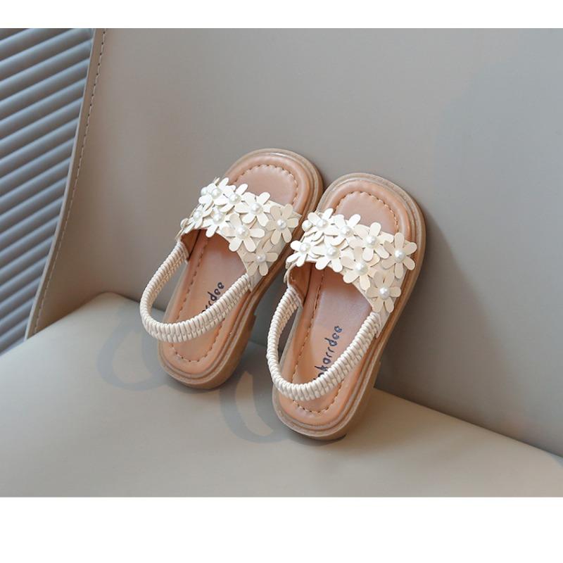 Roman Style Flower Decor Beach Sandals, Soft Sole Open Toe Trendy Shoes for Girls