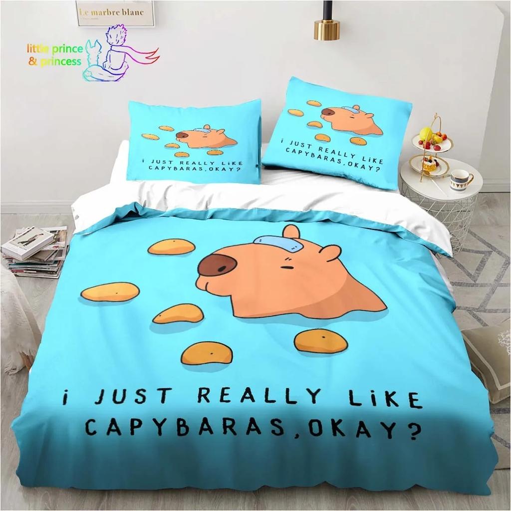 Kawaii Cute Animal Capybara Cartoon Comfortable Duvet Cover Pillowcase Bedding Set Children Bedroom Decoration Home Textile