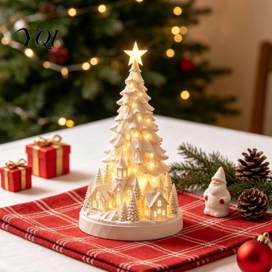 Desktop Decorative Tree LED Light Up Snowy Christmas Tabletop Decoration, Mini Night Festive Room Decoration Light, Indoor Holiday for Living