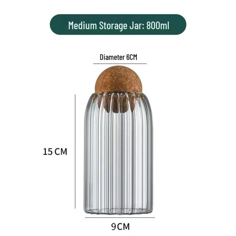 ZISIZ Striped Glass Storage Jar with Cork Stopper