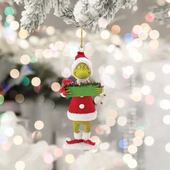 Christmas Pendant Creative Shape Adorable Appearance Lanyard Design Wide Application Easy To Hang Grinch Character Xmas Tree Hanging Decoration