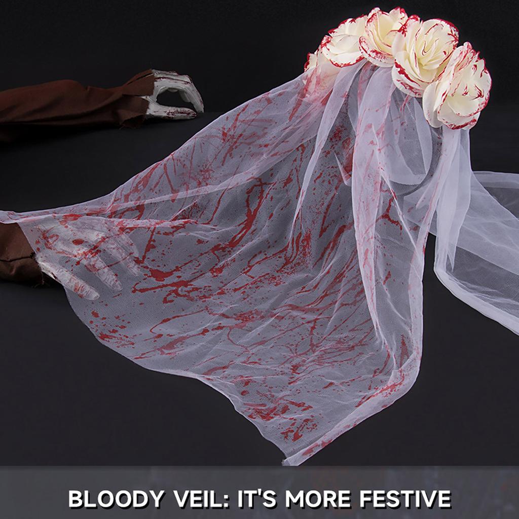Adult Gothic Bride Halloween Costume Veil Flower Headband Bloody Hairhoop Dark Series Scary Ghost Bride Facemask Props