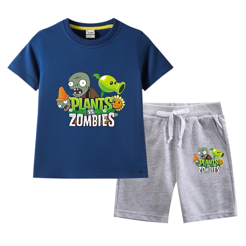 Plants Vs. Zombies Boys' Summer Set: Kids' Thin Short Sleeve T-shirt & Shorts Two-Piece Set