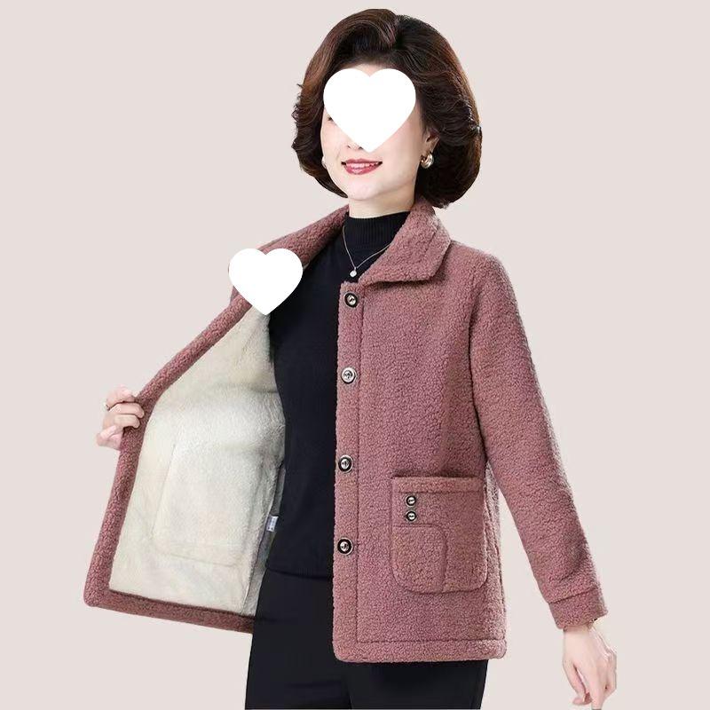 Mom's Plus Size Fleece-Lined Cotton Coat – Thick, Particle Fleece Jacket for Autumn/Winter, Stylish & Loose Fit for Middle-Aged Women